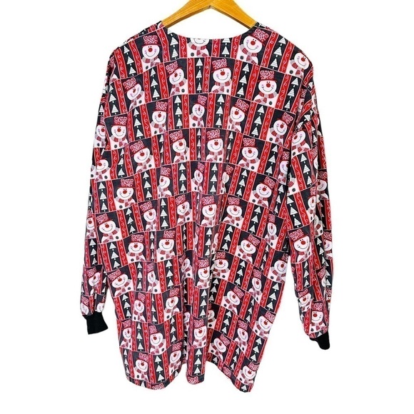 Tafford Christmas Snowman & Trees Long Sleeve Red Scrub Jacket Women's Size XL - Picture 4 of 6